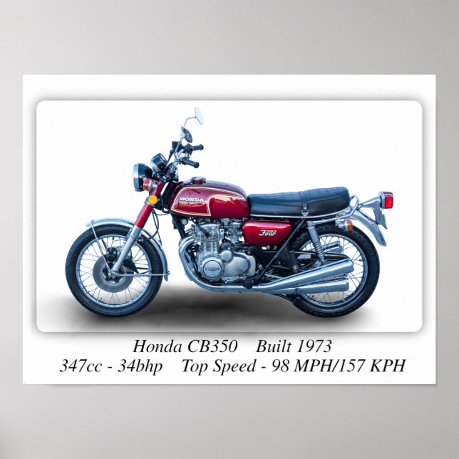 Honda CB350 Four 1973 Motorcycle - A3 Print (Front)