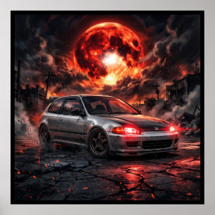 Honda Civic EG6 SiR a Crimson Moon Poster