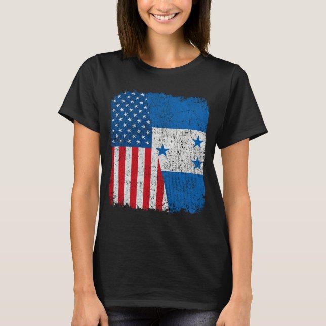 Honduran American Flag Half USA Honduras Root Prou T-Shirt (Front)