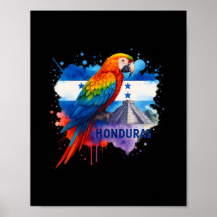 Honduran Flag Scarlet Macaw Copan Honduras Vacatio Poster