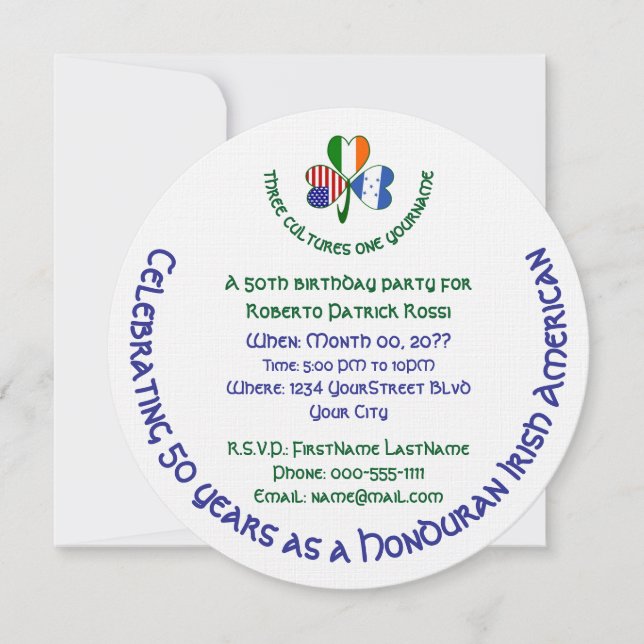 Honduran Irish American Shamrock Birthday Invitation (Front)