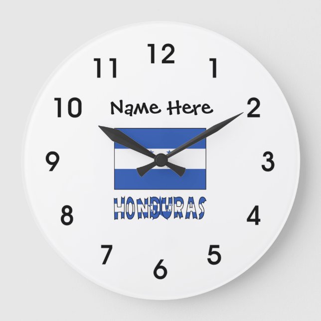 Honduras and Honduran Flag with Your Name Large Clock (Front)