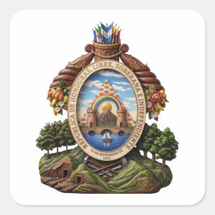 Honduras country coat arms symbol emblem flag square sticker