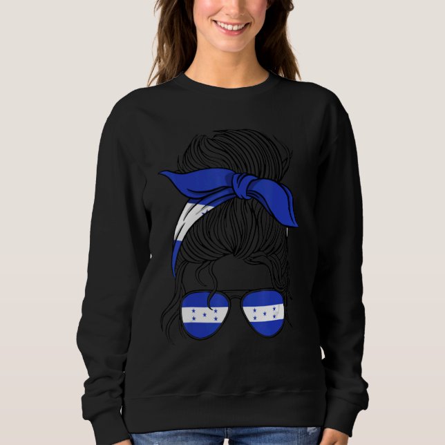 Honduras Flag Messy Bun Hair Honduran Mom Woman Gi Sweatshirt (Front)