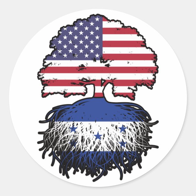 Honduras Honduran American USA Tree Roots Flag Classic Round Sticker (Front)