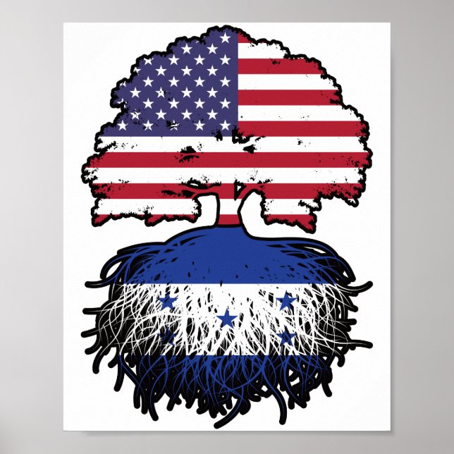 Honduras Honduran American USA Tree Roots Flag Poster (Front)