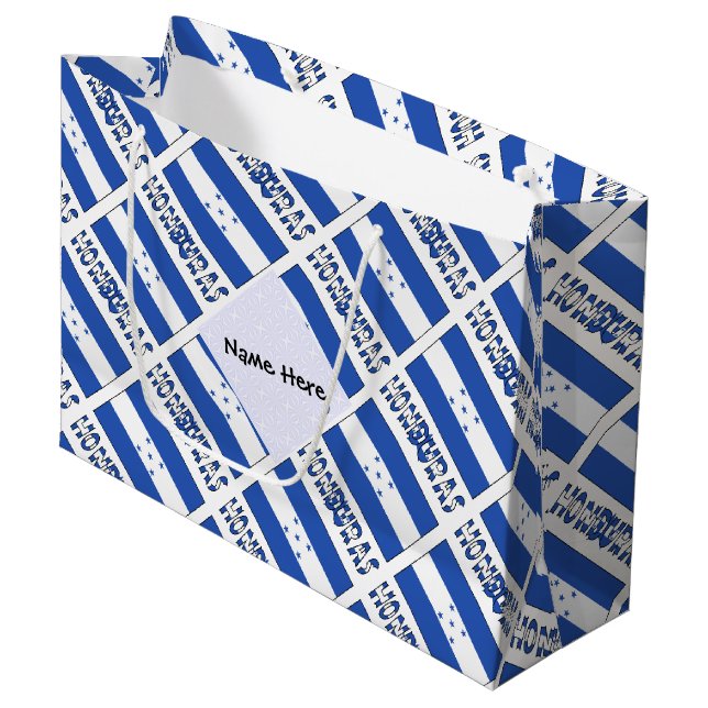 Hondúras Honduran Flag Black Personalization  Large Gift Bag (Front Angled)