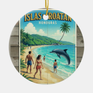 Honduras ISLAS DE ROATAN Retro poster Ceramic Ornament
