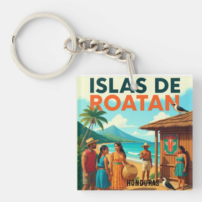  Honduras ISLAS DE ROATAN Retro poster Key Ring (Front)