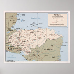 Honduras Map (1985) Latin American Country Atlas Poster