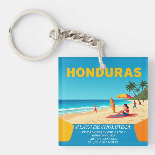  Honduras PLAYA DE CHOLUTECA Retro poster Key Ring (Front)