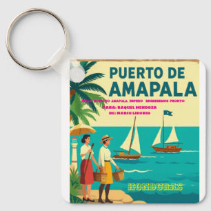 Honduras Puerto AMAPALA Retro poster Key Ring