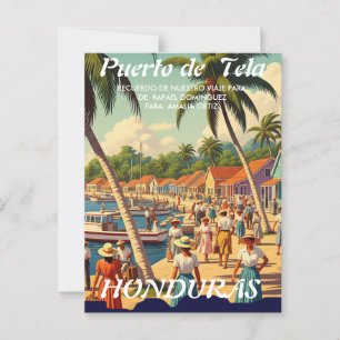  Honduras Puerto Tela Retro poster Postcard
