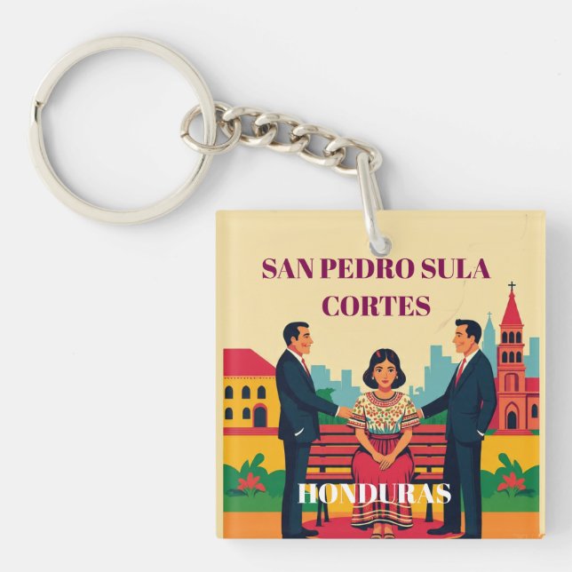  Honduras SAN PEDRO SULA Retro poster Key Ring (Front)