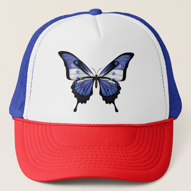 Honduras Swallowtail Butterfly Flag Sticker Trucker Hat (Front)