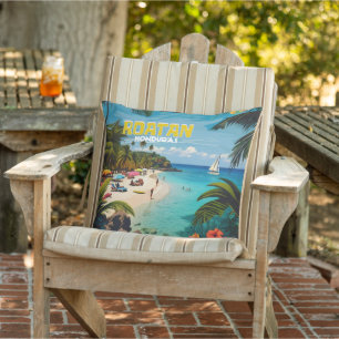 Honduras Travel Vintage Poster Copan and Roatan Cushion