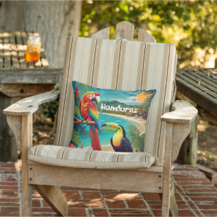 Honduras Travel Vintage Poster Macaw and Toucan Cushion