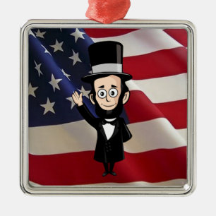 Honest Abe Lincoln and Old Glory Flying High Metal Tree Decoration