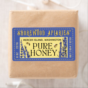 Honey 2" x 3.75" Lavender and Yellow Bee Label