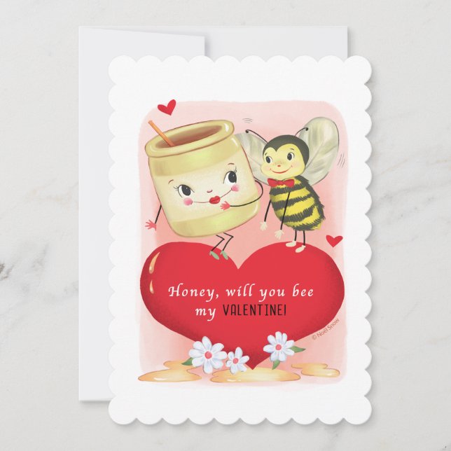Honey And Bee Vintage Valentine Holiday Card (Front)