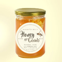Honey and Comb Label Flying Bee on Pale Ivory
