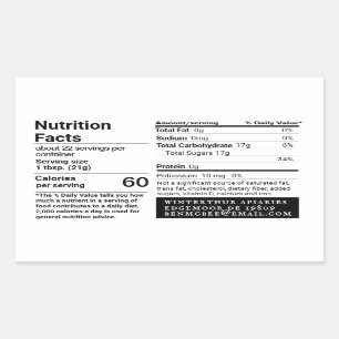 HONEY Apiary Name Nutrition Facts Label