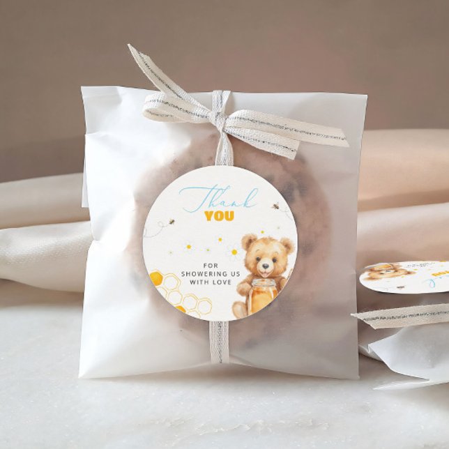 Honey Baby Bear Modern Baby Shower Thank You Classic Round Sticker (Creator Uploaded)