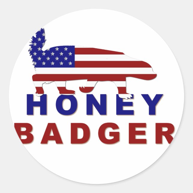 honey badger american flag classic round sticker (Front)