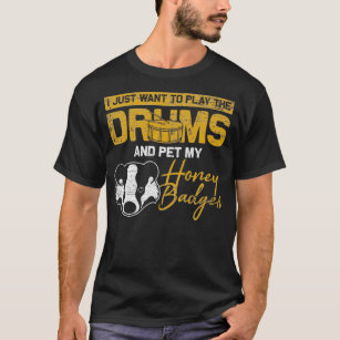 Honey Badger Animal Drums Drummer Musician Retro T-Shirt