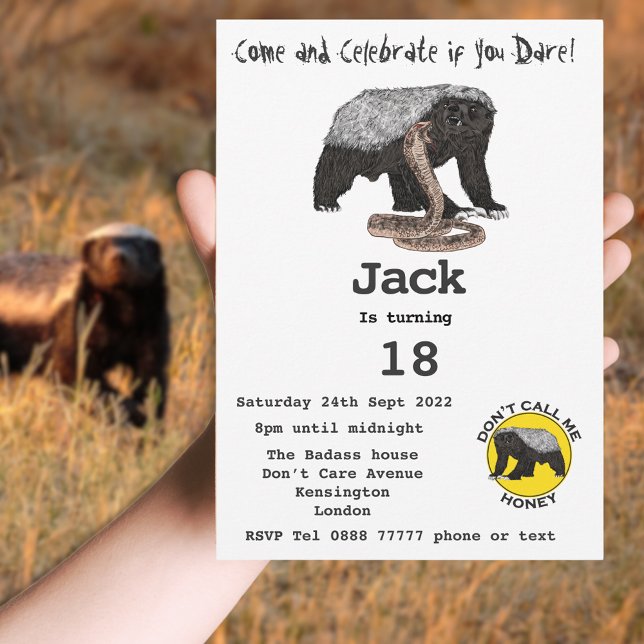Honey Badger Badass Animal 18th Birthday Party Boy (Honey badger themed 18th birthday party budget invitation badass fearless wild animal art)