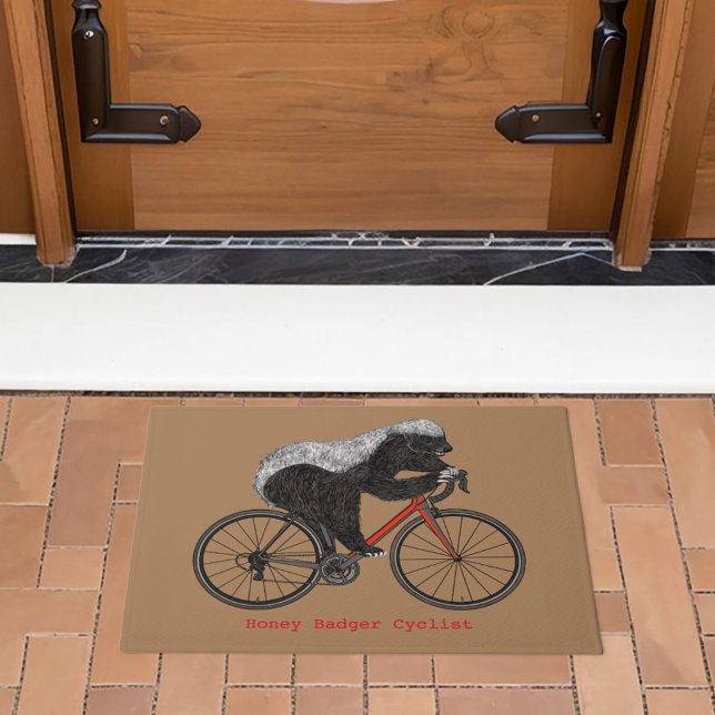 Honey Badger Cycling Funny Animal Cyclist Humour Doormat (Honey badger on bicycle cycling fun cyclists door mat)