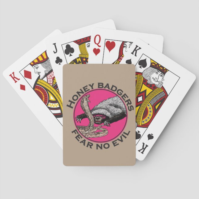 Honey Badger Fear no Evil Funny Badass Slogan Pink Playing Cards (Back)