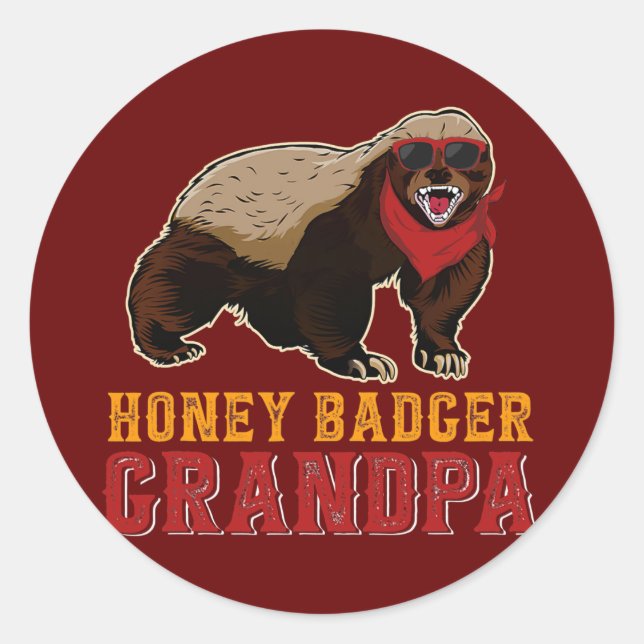 Honey Badger Grandpa Honey Badger Wearing Classic Round Sticker (Front)