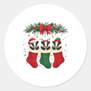 Honey Badger In Christmas Socks Lights Honey Badge Classic Round Sticker