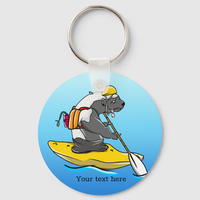 Honey Badger kayaking in a River Key Ring (Front)