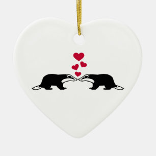 Honey badger love hearts ceramic tree decoration