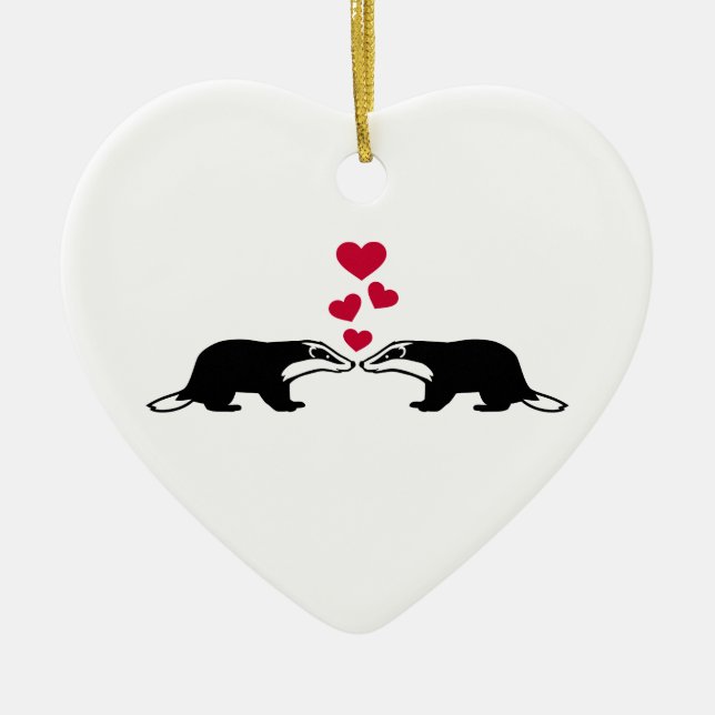 Honey badger love hearts ceramic tree decoration (Front)