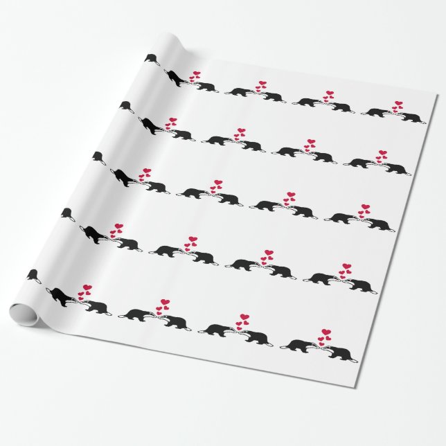 Honey badger love hearts wrapping paper (Unrolled)