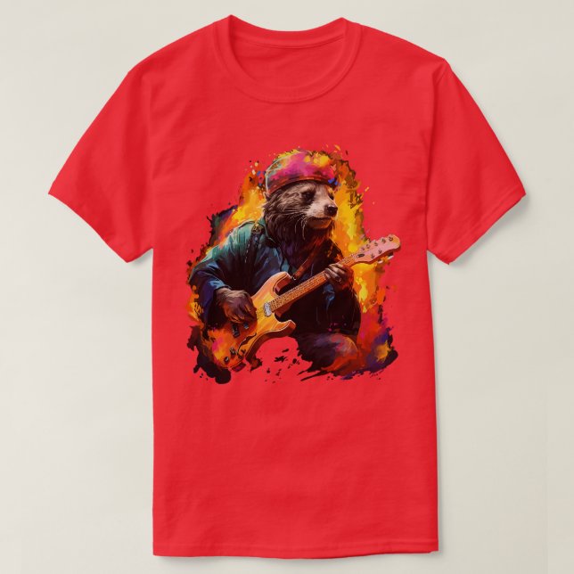 Honey Badger Playing Guitar T-Shirt (Design Front)