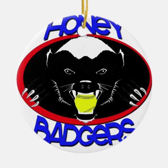 Honey Badger Softball Ceramic Tree Decoration (Front)