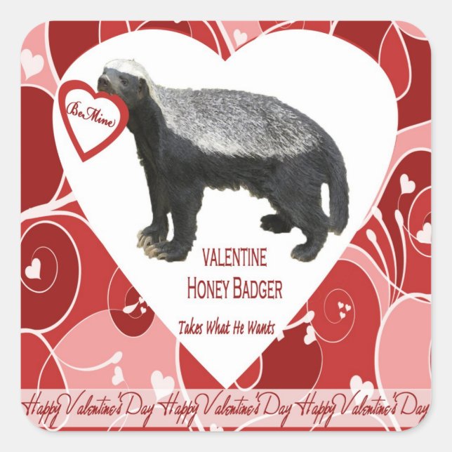 Honey Badger Valentine's Day Stickers (Front)