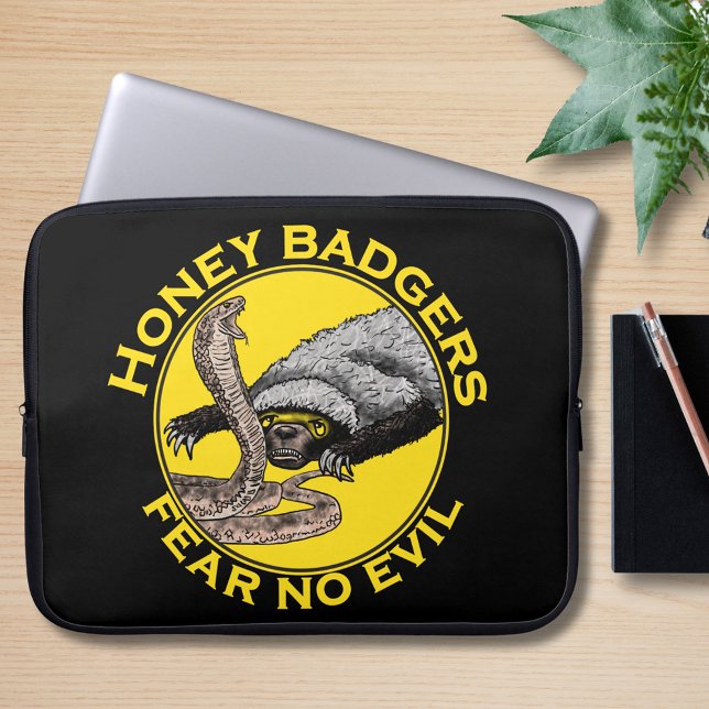 Honey Badgers Fear No Evil Quote Laptop Sleeve (Honey badgers fear no evil quote badass honey verses snake art black and yellow laptop sleeve)