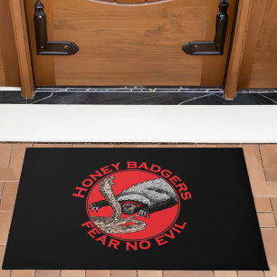 Honey Badgers Fear No Evil Red Animal Art Doormat