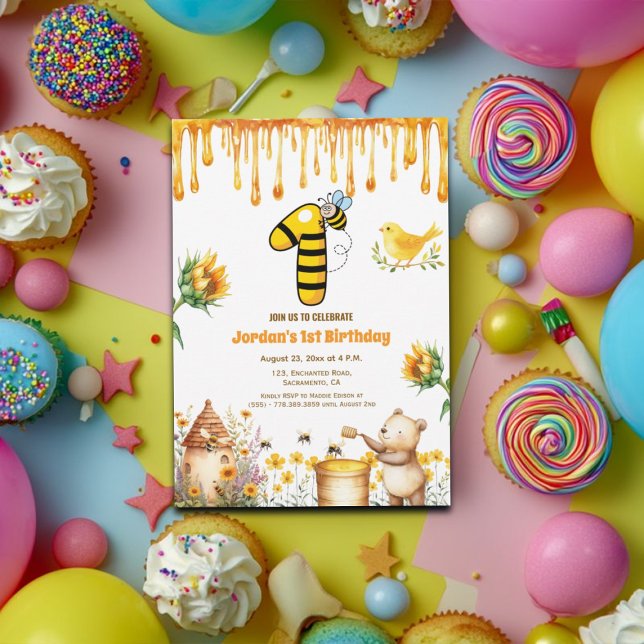 Honey Bear 1st Birthday Party Invitation (Creator Uploaded)
