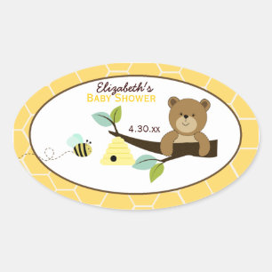 Honey Bear and Bee Custom Oval Favour Sticker