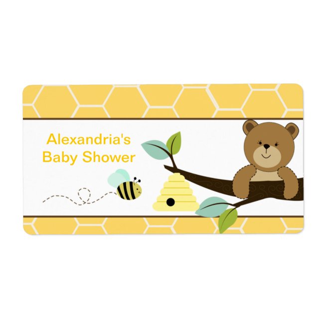 Honey Bear and Bee Large Water Bottle Sticker (Front)