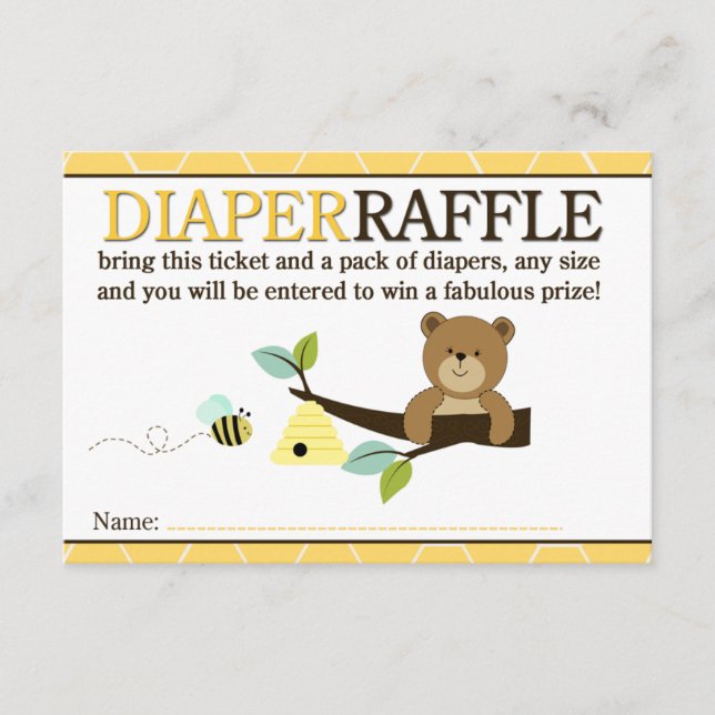 Honey Bear and Bee Shower Diaper Raffle Card (Front)
