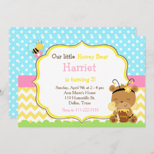 Honey Bear and Bumble Bee Birthday Invitation