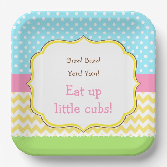 Honey Bear and Bumble Bee Birthday Paper Plate (Front)