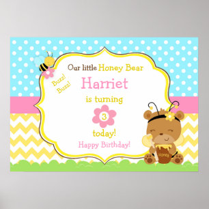 Honey Bear and Bumble Bee Birthday Party Poster